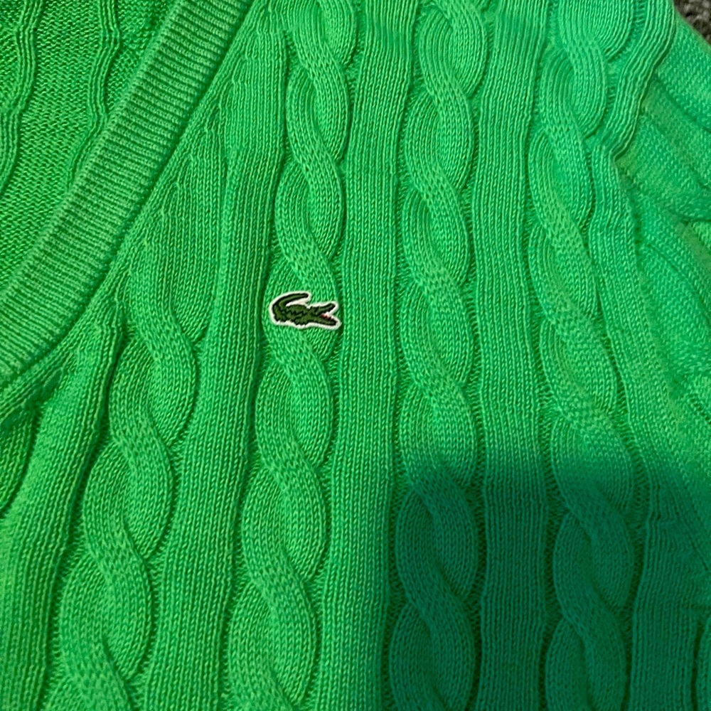 Lacoste size 44 Cable Knit Preppy Green V Neck